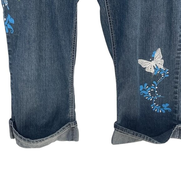 Piper And Blue Capri Jeans Size 17 Butterfly Floral Embroidered Boho Y2K - Picture 6 of 11